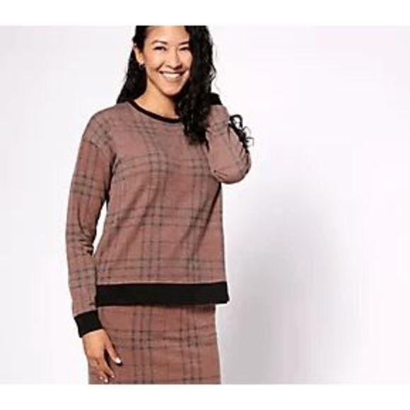 Cuddl Duds Womens 2X Sweatshirt  Oak Plaid Brown Crewneck Stretch NWOT - Picture 1 of 3